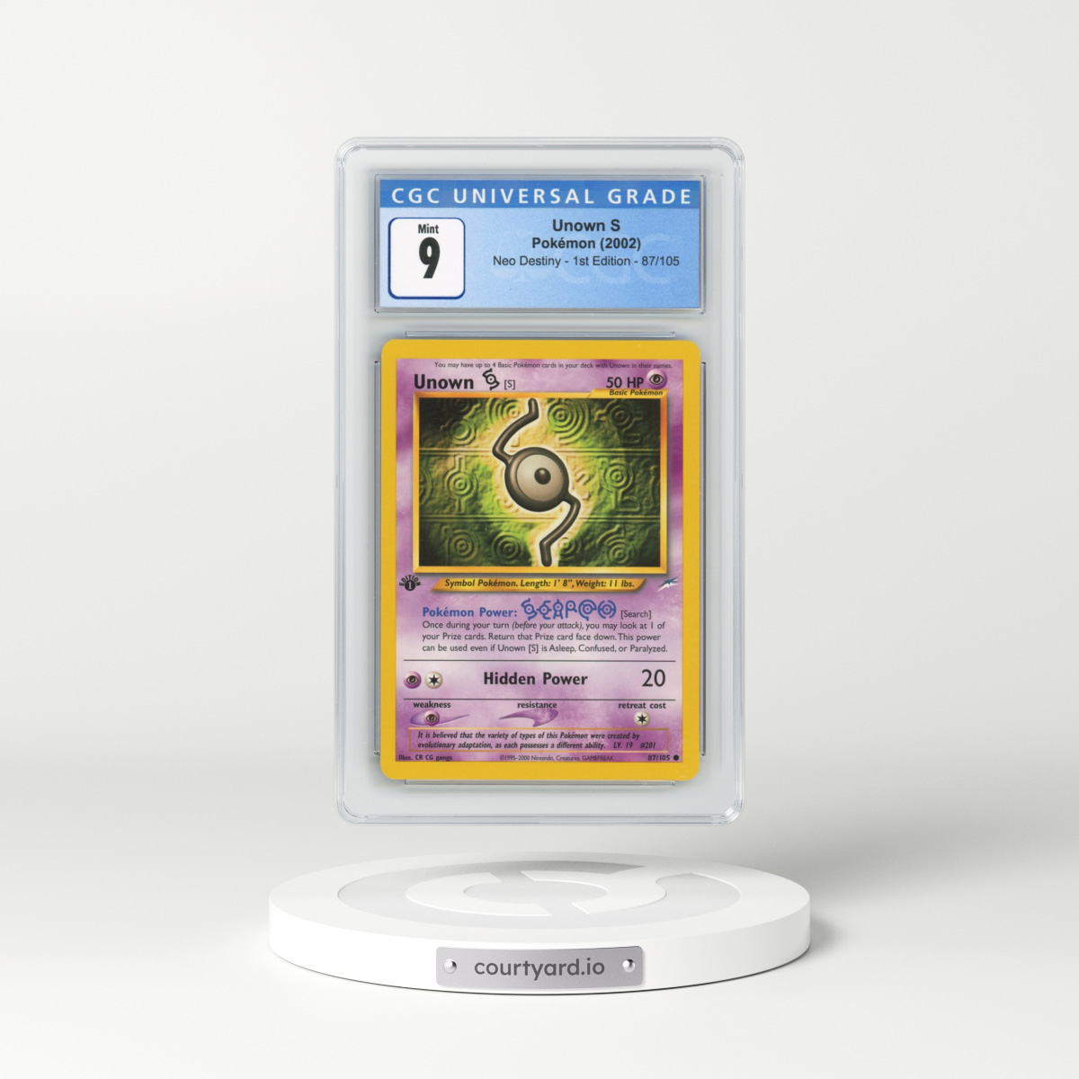 2002 Neo Destiny #87/105 Unown S - 1st Edition 1st Edition (CGC 9 MINT)