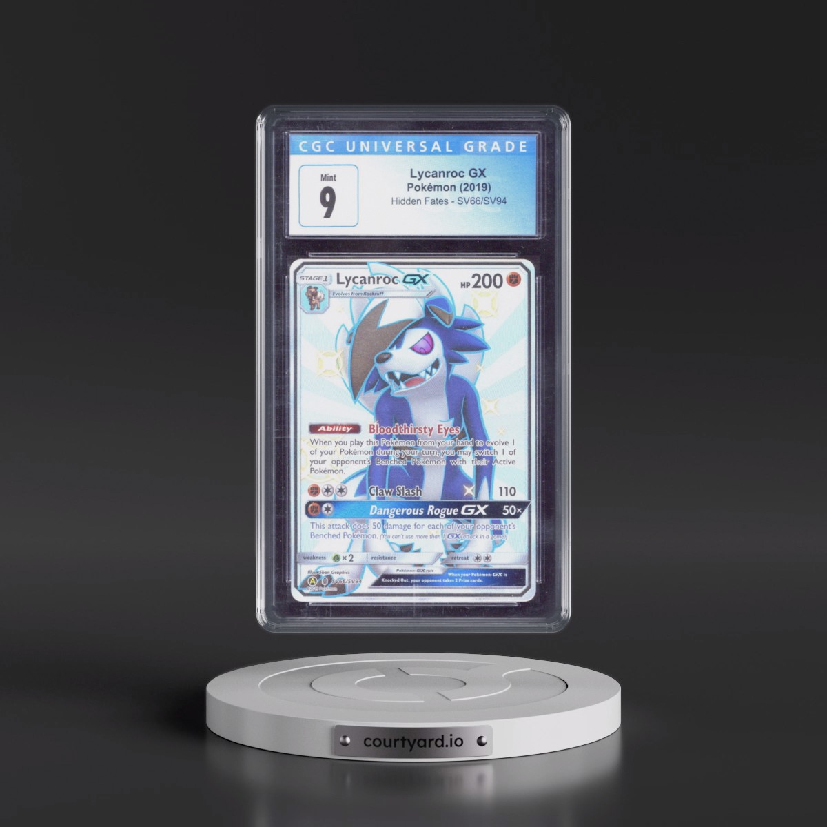 2019 Hidden Fates #SV66/SV94 Lycanroc GX - Shiny Vault Holo (CGC 9 MINT)
