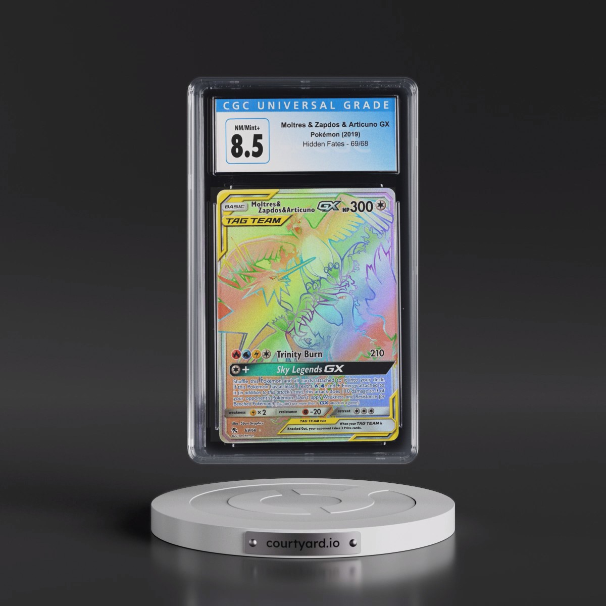 2019 Hidden Fates #69/68 Moltres & Zapdos & Articuno GX - Rainbow Rare Holo (CGC 8.5 NM-MT+)