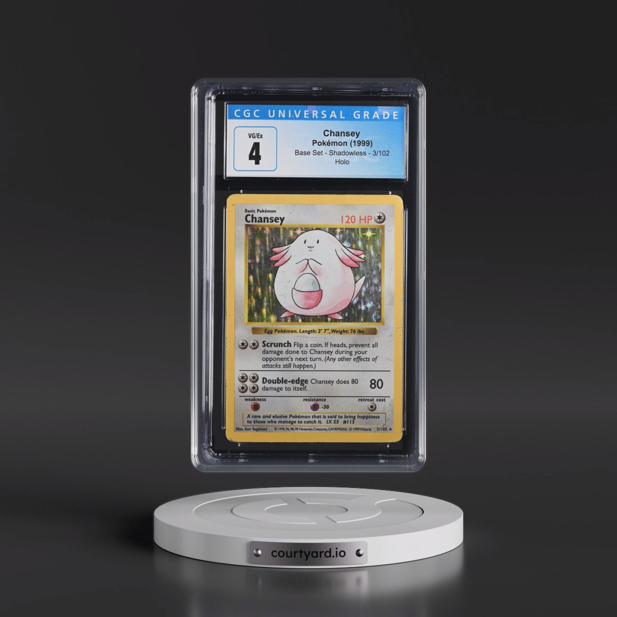 1999 Base Set #3/102 Chansey - Shadowless Shadowless Holo (CGC 4 VG-EX)