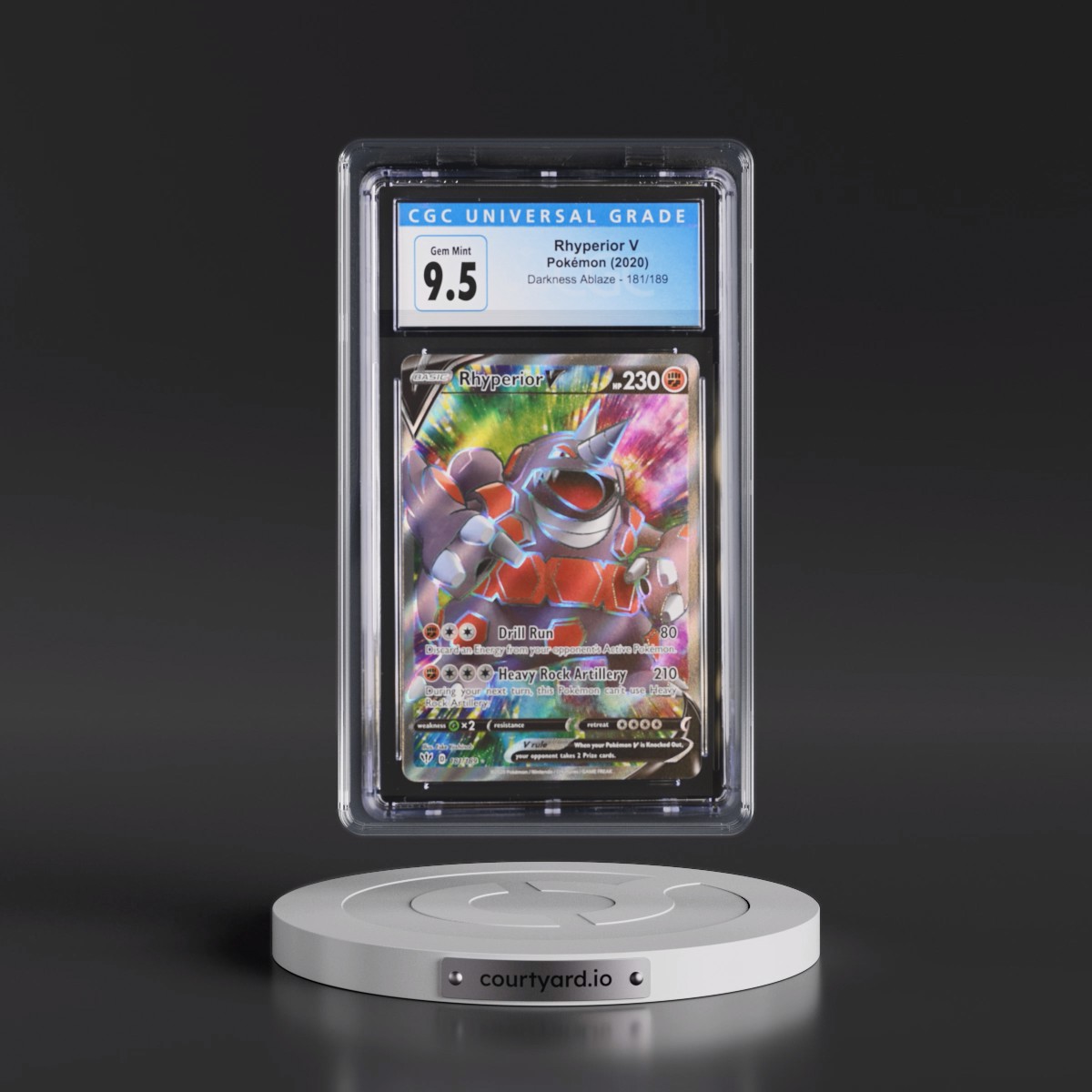 2020 Darkness Ablaze #181/189 Rhyperior V - Ultra Rare Holo (CGC 10 GEM MINT)