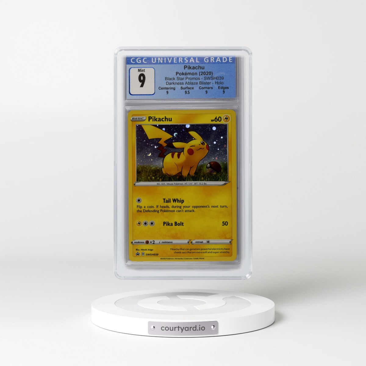 2017 Black Star Promos - Sword & Shield #SWSH039 Pikachu - Darkness Ablaze 1-Pack Blister (Cosmos Holo) (CGC 9 MINT)