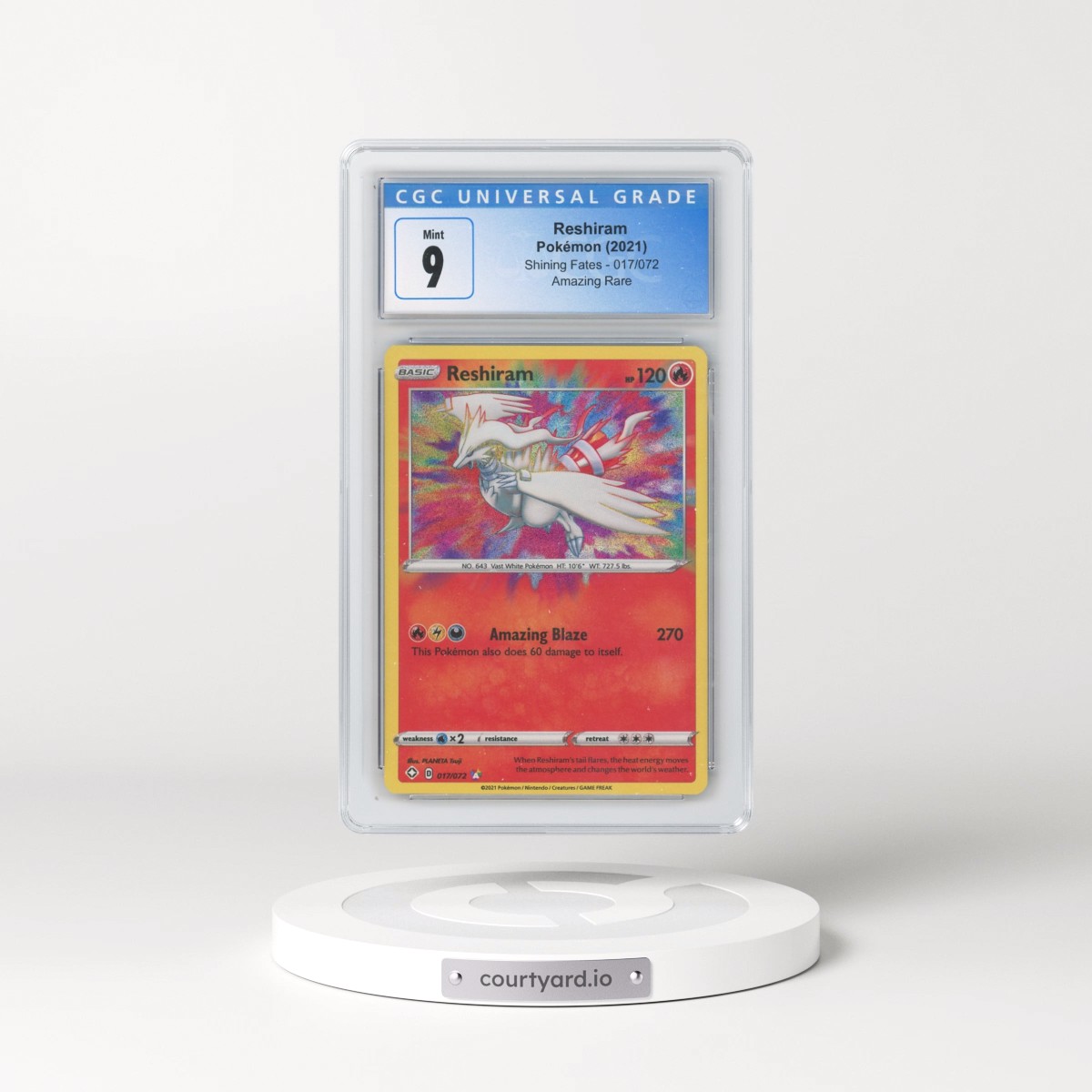 2021 Shining Fates #017/072 Reshiram - Amazing Rare Holo (CGC 9 MINT)