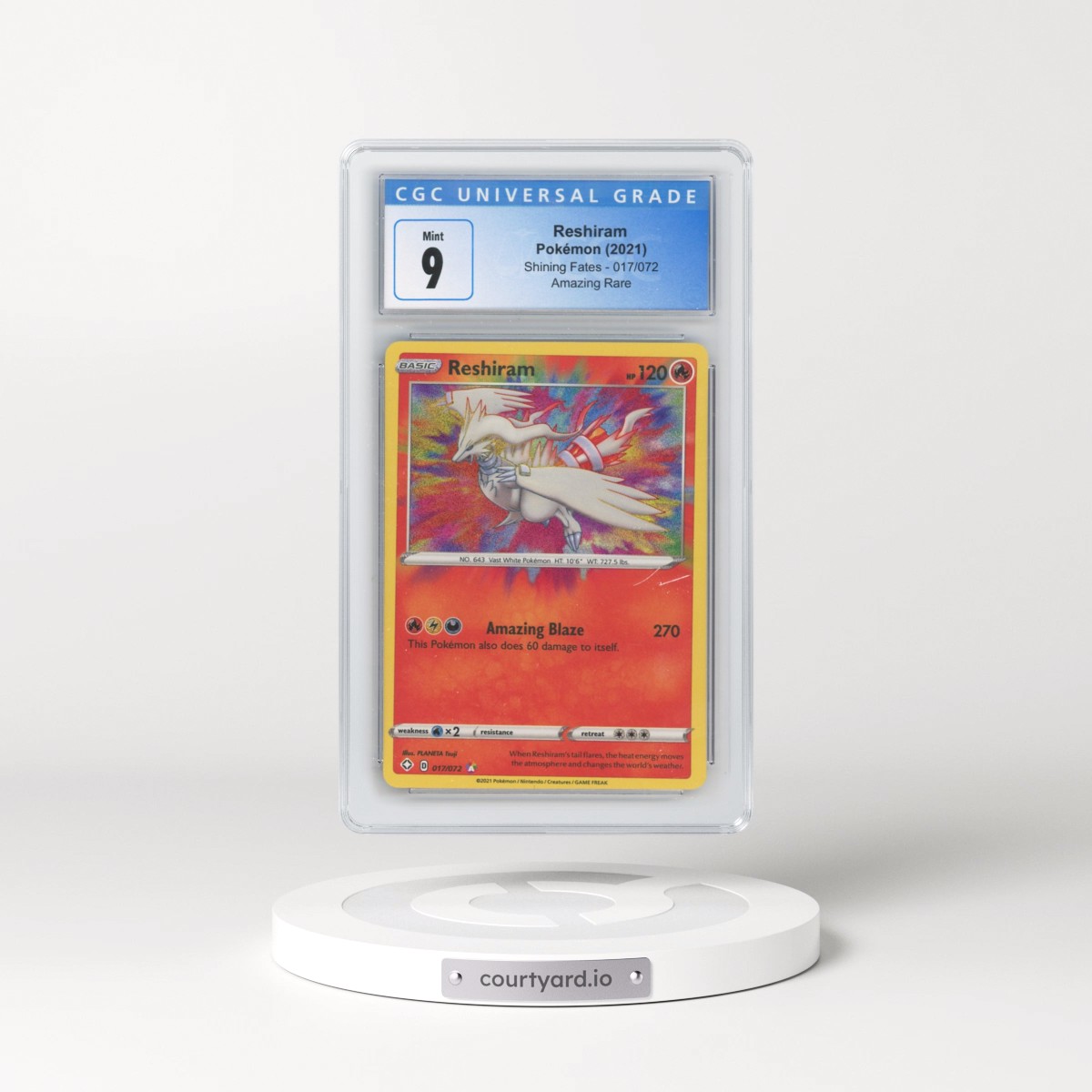 2021 Shining Fates #017/072 Reshiram - Amazing Rare Holo (CGC 9 MINT)