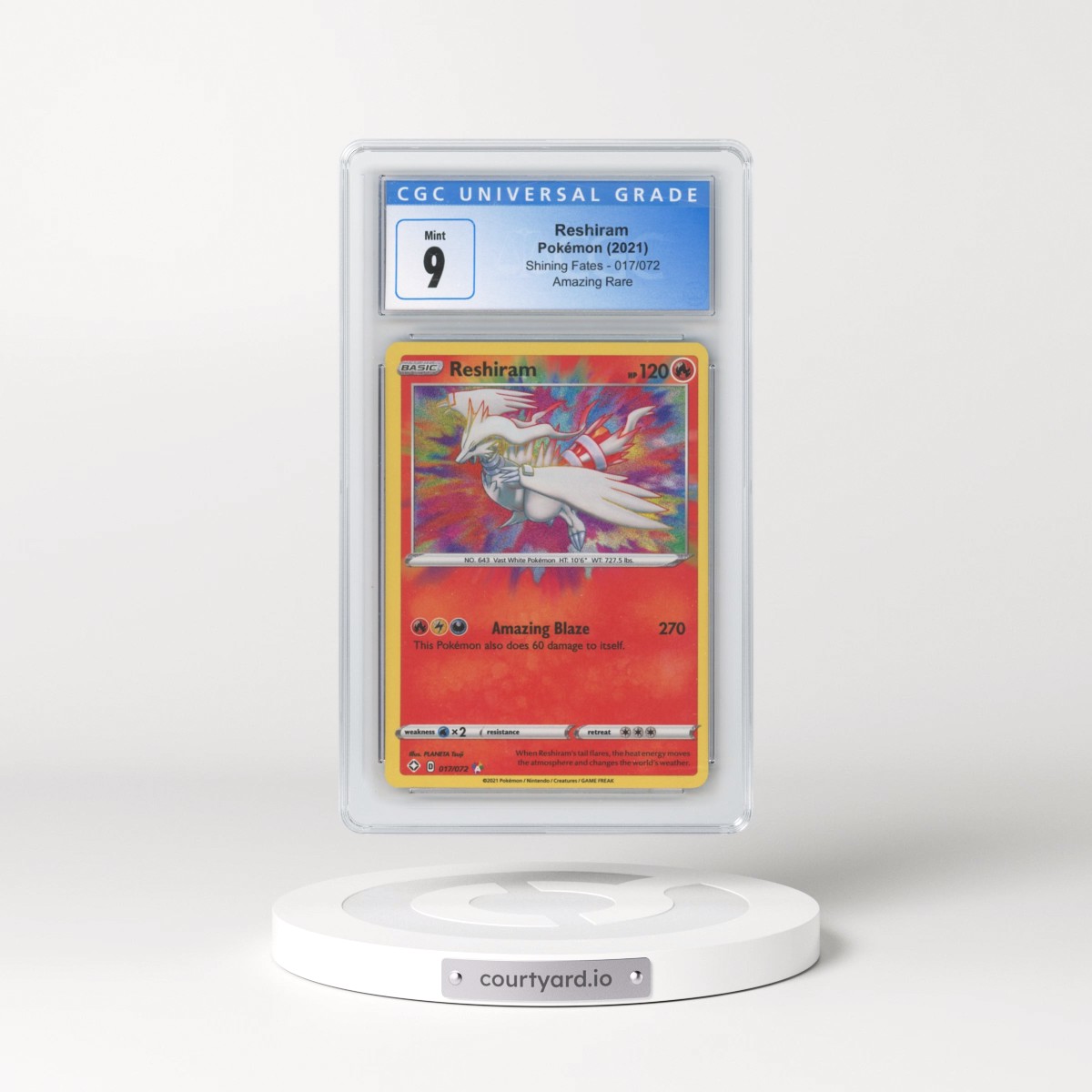 2021 Shining Fates #017/072 Reshiram - Amazing Rare Holo (CGC 9 MINT)