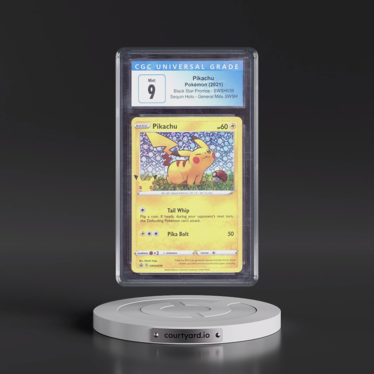 2017 Black Star Promos - Sword & Shield #SWSH039 Pikachu - General Mills Sword & Shield (Sequin Holo) (CGC 9 MINT)