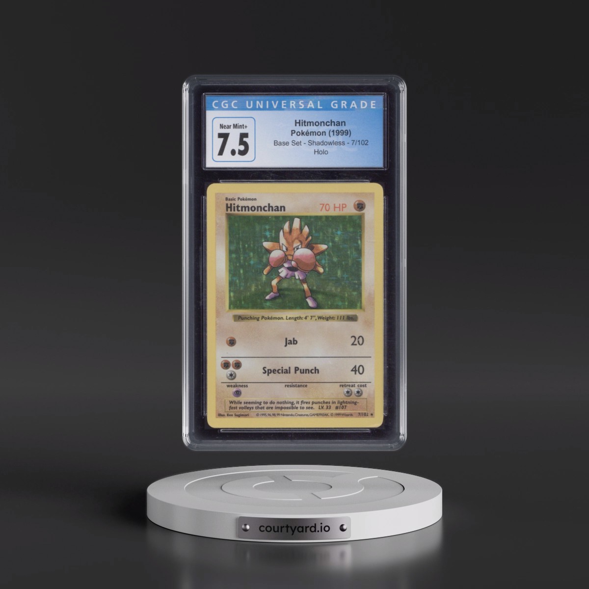 1999 Base Set #7/102 Hitmonchan - Shadowless Shadowless Holo (CGC 7.5 NM+)