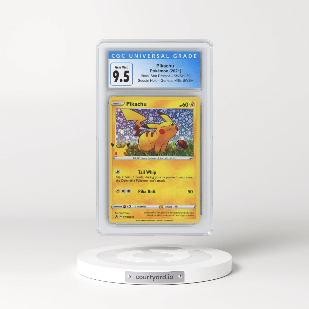 2017 Black Star Promos - Sword & Shield #SWSH039 Pikachu - Sequin Holo General Mills Sword & Shield (CGC 10 GEM MINT)