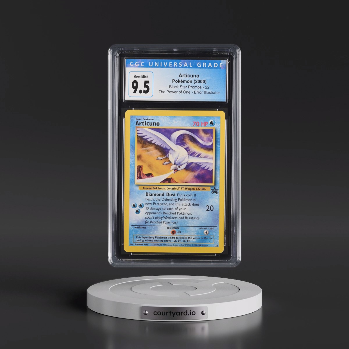 1999 Black Star Promos Articuno - The Power of One Error Illustrator - Aoki #22 CGC 10