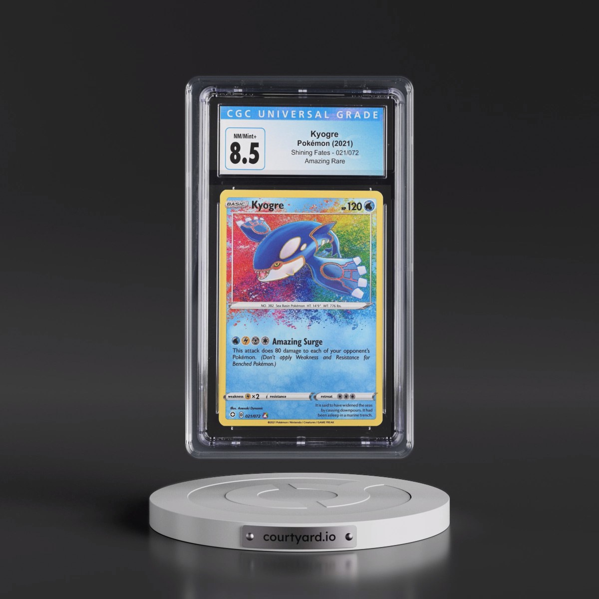 2021 Shining Fates #021/072 Kyogre - Amazing Rare Holo (CGC 8.5 NM-MT+)