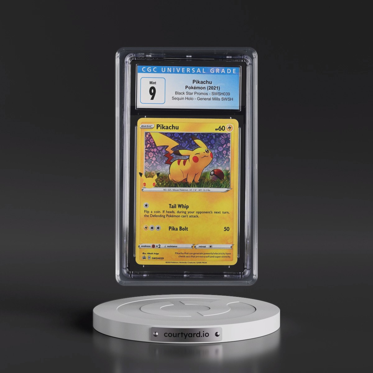 2017 Black Star Promos - Sword & Shield #SWSH039 Pikachu - General Mills Sword & Shield (Sequin Holo) (CGC 9 MINT)