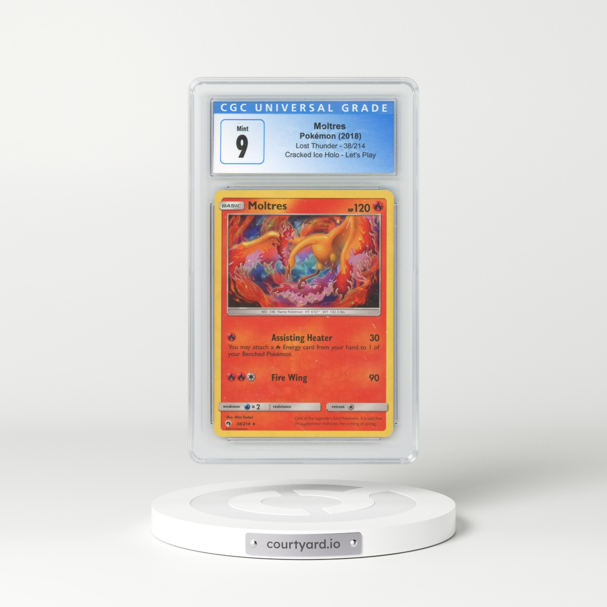 2018 Lost Thunder #38/214 Moltres - Cracked Ice Holo Let's Play (CGC 9 MINT)