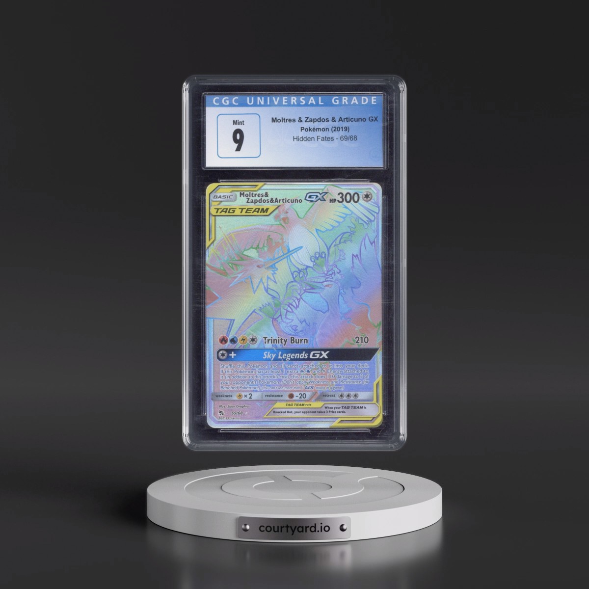 2019 Hidden Fates Moltres & Zapdos & Articuno GX - Rainbow Rare Holo #69/68 CGC 9