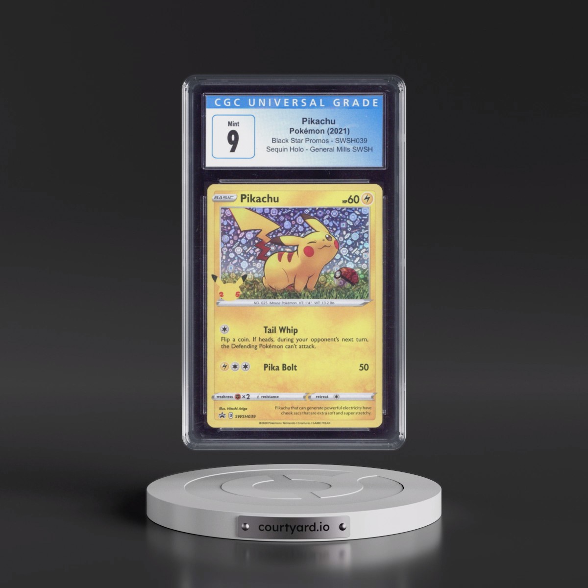 2017 Black Star Promos - Sword & Shield #SWSH039 Pikachu - General Mills Sword & Shield (Sequin Holo) (CGC 9 MINT)