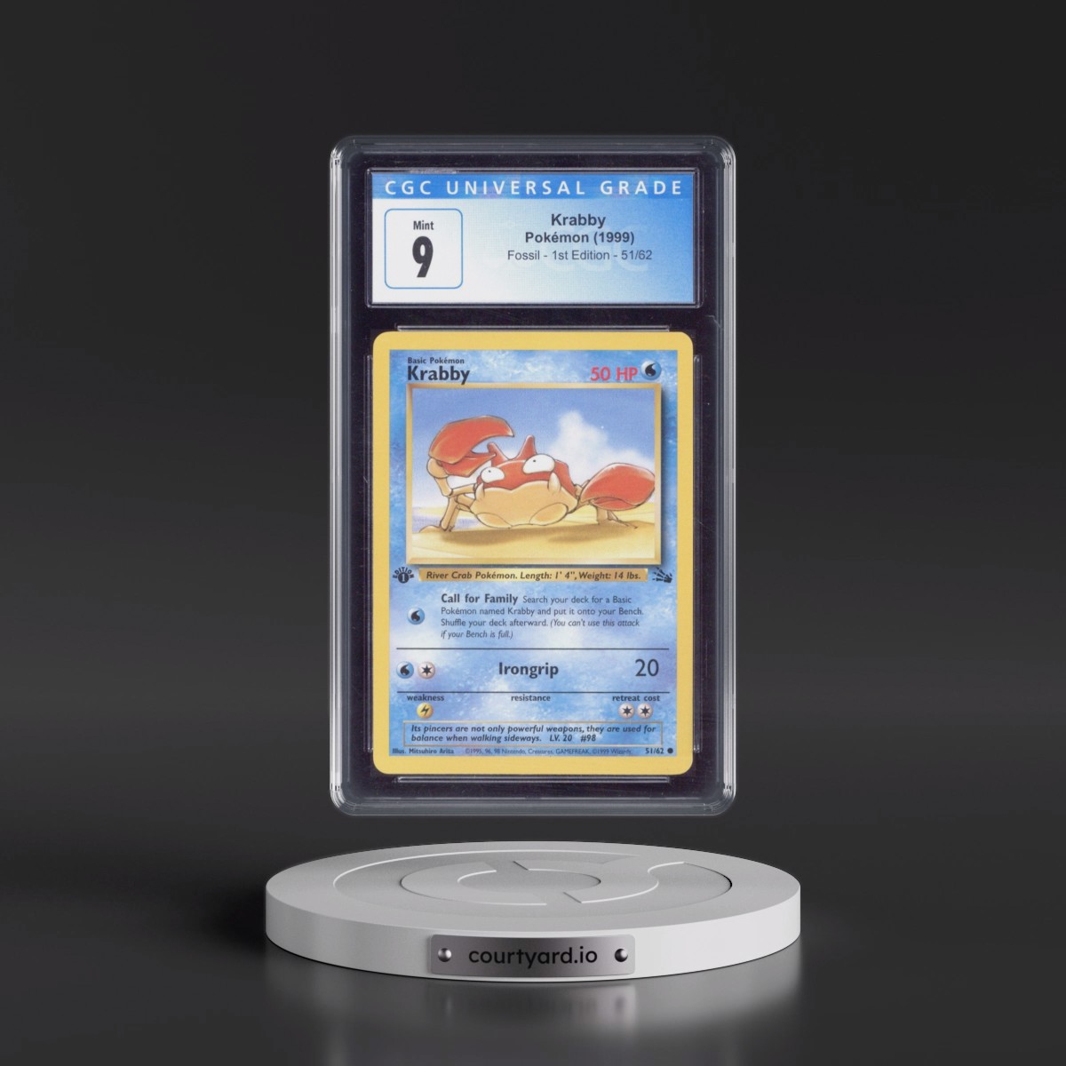 1999 krabby pokemon card value 1999 POKEMON FOSSIL KRABBY #51 CGC 8.5 NM/MINT+ FRESHLY GRADED-RARE-PSA 9!