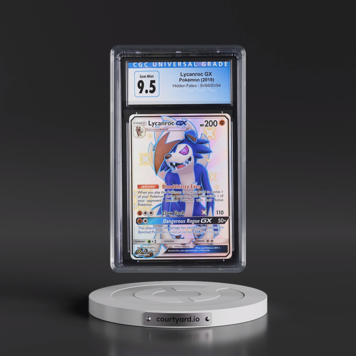 2019 Hidden Fates #SV66/SV94 Lycanroc GX - Shiny Vault Holo (CGC 10 GEM MINT)