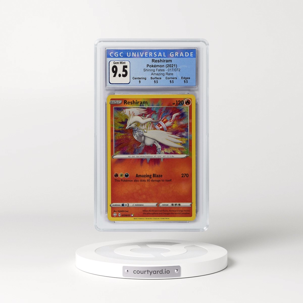 2021 Shining Fates #017/072 Reshiram - Amazing Rare Holo (CGC 10 GEM MINT)