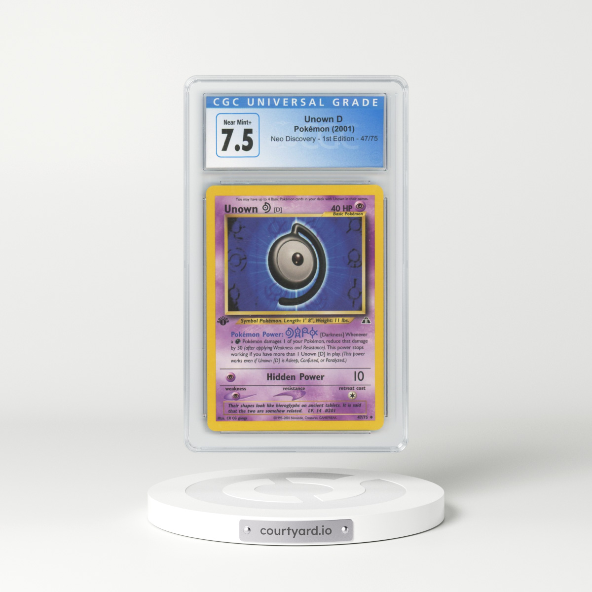2001 Neo Discovery #47 Unown D - 1st Edition (CGC 7.5 NM+)