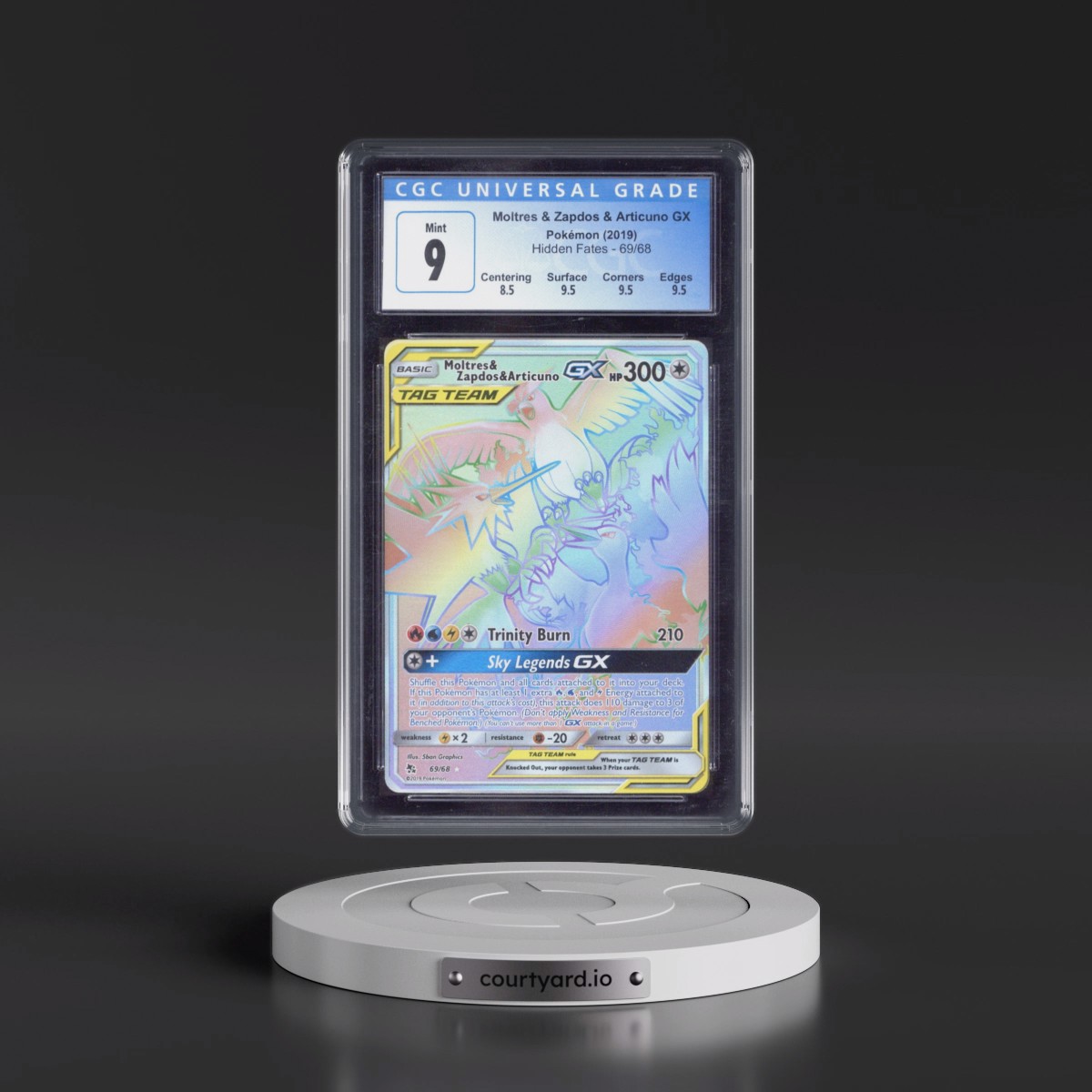 2019 Hidden Fates #69/68 Moltres & Zapdos & Articuno GX - Rainbow Rare Holo (CGC 9 MINT)
