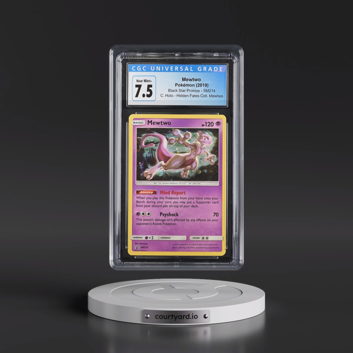 2016 Black Star Promos - Sun & Moon #SM214 Mewtwo - Hidden Fates Pin Collection (Cosmos Holo) (CGC 7.5 NM+)