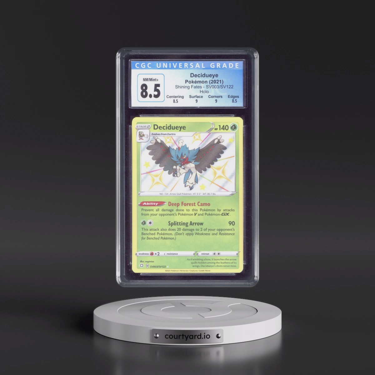 2021 Shining Fates #SV003/SV122 Decidueye - Shiny Vault Holo (CGC 8.5 NM-MT+)