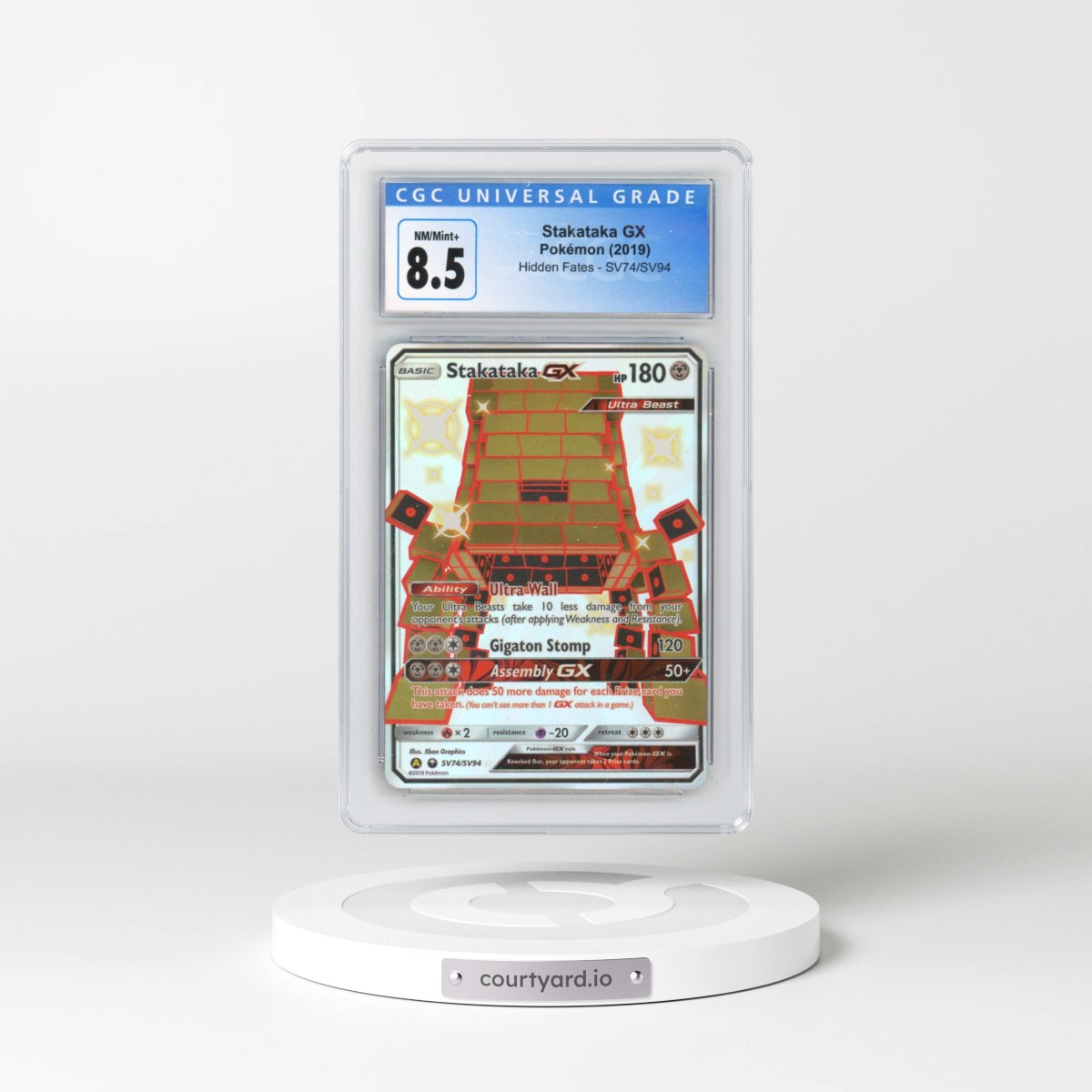 2019 Hidden Fates #SV74/SV94 Stakataka GX - Shiny Vault Holo (CGC 8.5 NM-MT+)