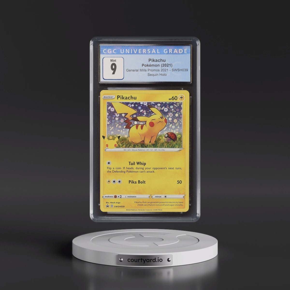 2017 Black Star Promos - Sword & Shield #SWSH039 Pikachu - General Mills Sword & Shield (Sequin Holo) (CGC 9 MINT)