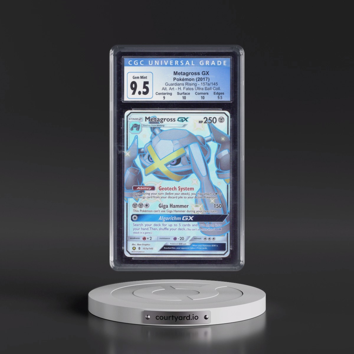 2017 Guardians Rising #157a/145 Metagross GX - Hidden Fates Ultra Ball Collection - Shiny Metagross-GX (Holo) (CGC 10 GEM MINT)