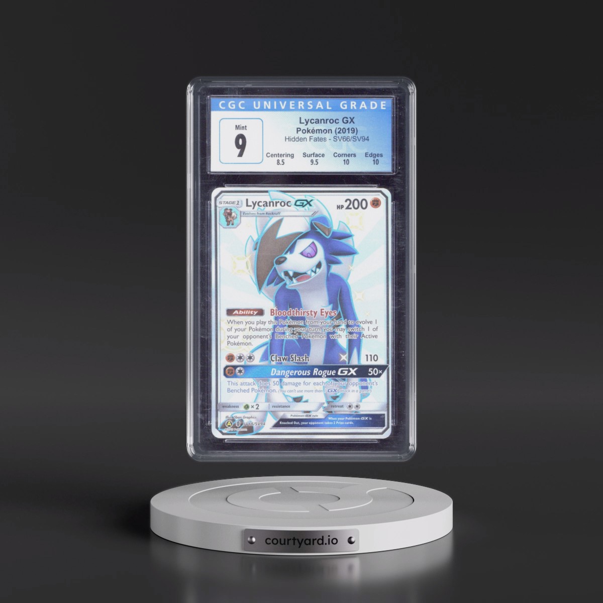 2019 Hidden Fates #SV66/SV94 Lycanroc GX - Shiny Vault Holo (CGC 9 MINT)