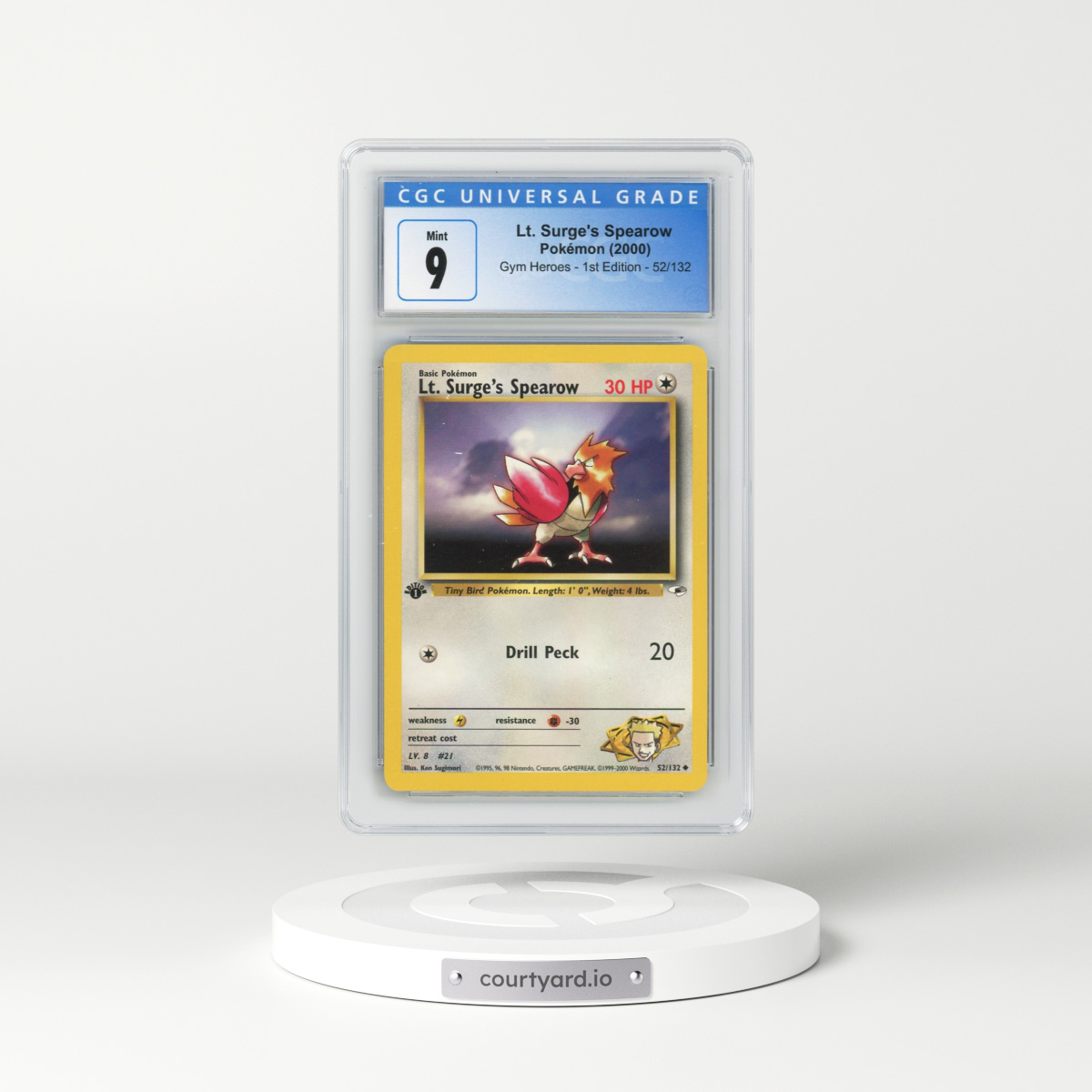 2000 Gym Heroes #52/132 Lt. Surge's Spearow - 1st Edition 1st Edition (CGC 9 MINT)