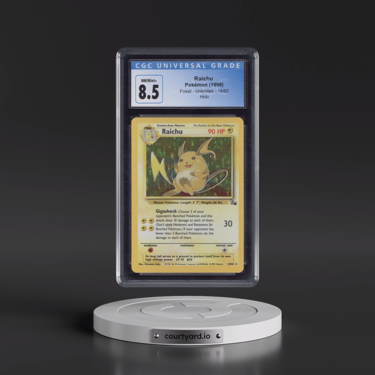 1999 Fossil #14/62 Raichu - Holo (CGC 8.5 NM-MT+)