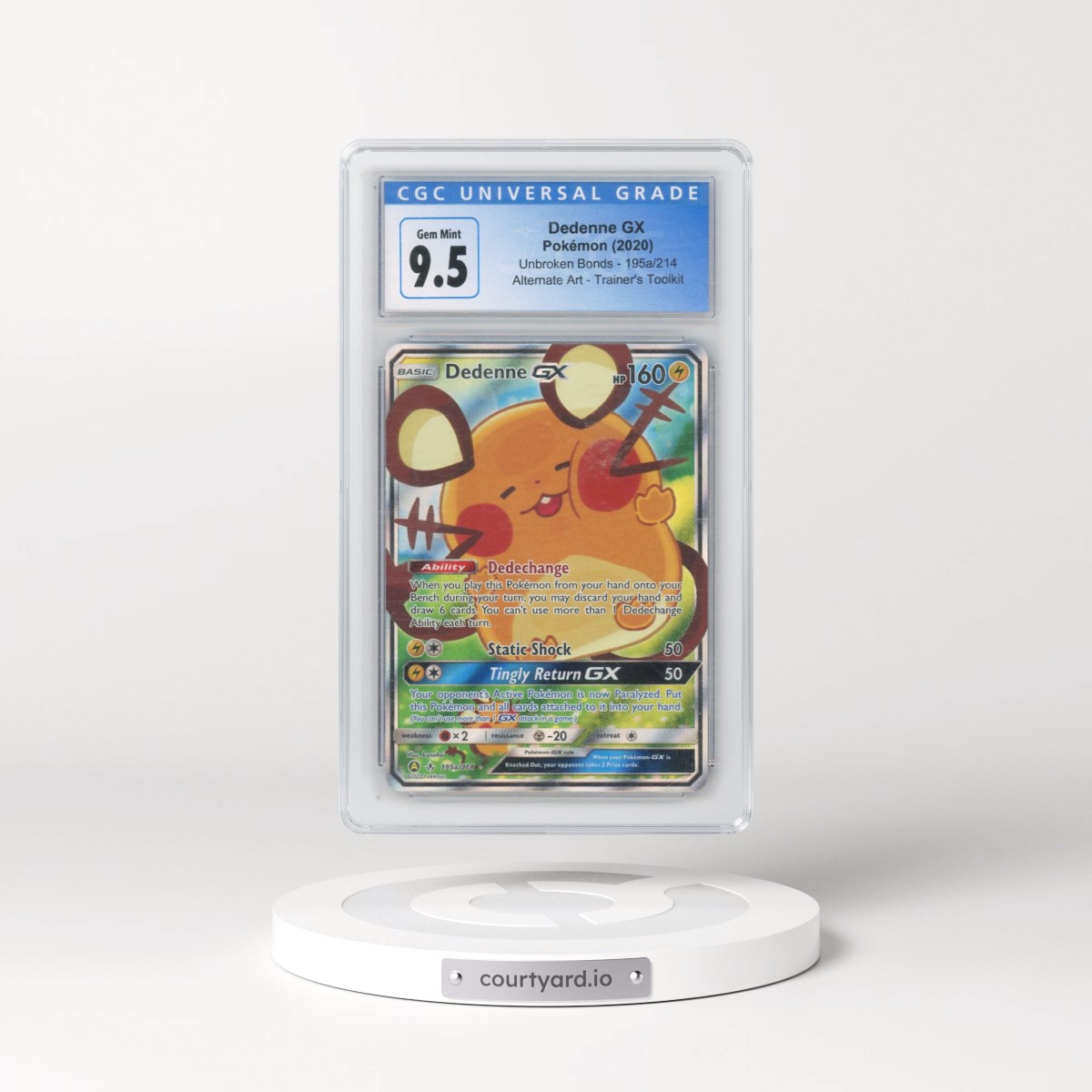 2019 Unbroken Bonds #195a/214 Dedenne GX - Holo Alternate Art Trainer's Toolkit (CGC 10 GEM MINT)