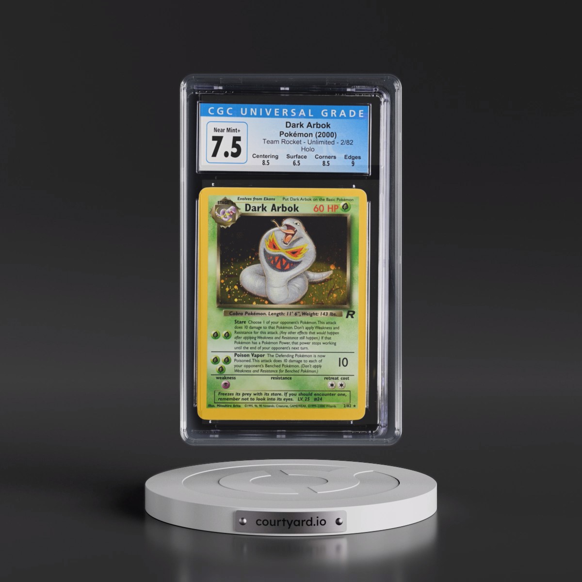 1999 Team Rocket Dark Arbok - Holo #2/82 CGC 7.5