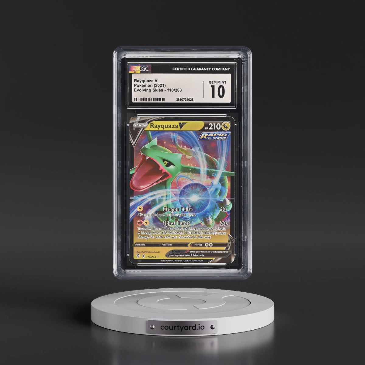 2021 Evolving Skies #110/203 Rayquaza V - Holo (CGC 10 GEM MINT)