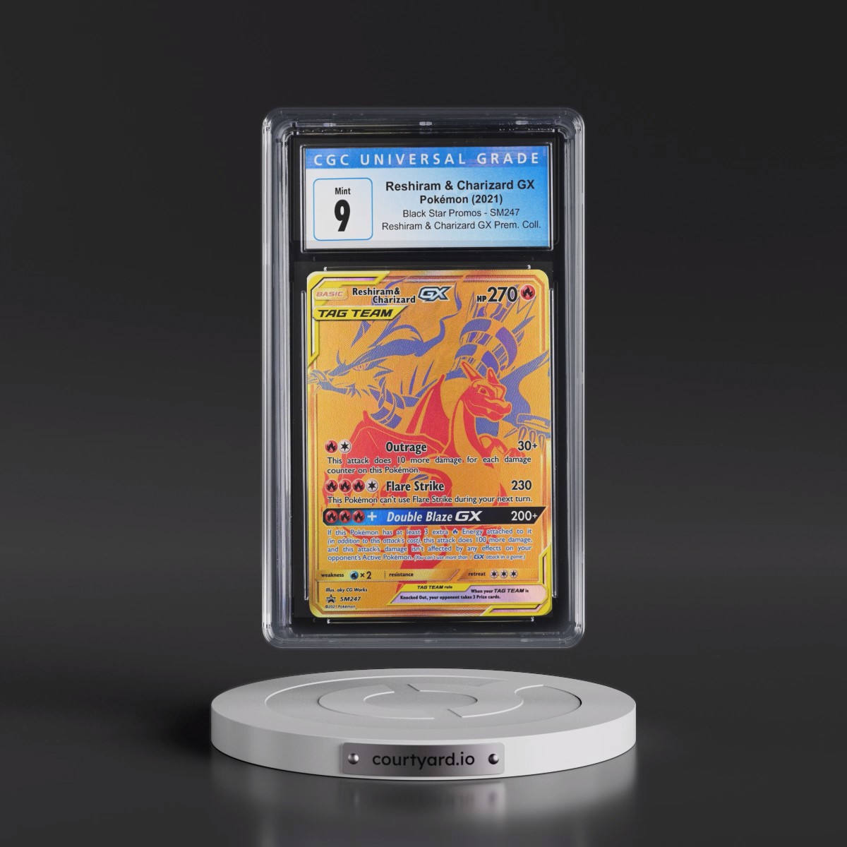 2016 Black Star Promos - Sun & Moon #SM247 Reshiram &amp; Charizard GX - Holo Reshiram &amp; Charizard GX Premium Collection (CGC 9 MINT)