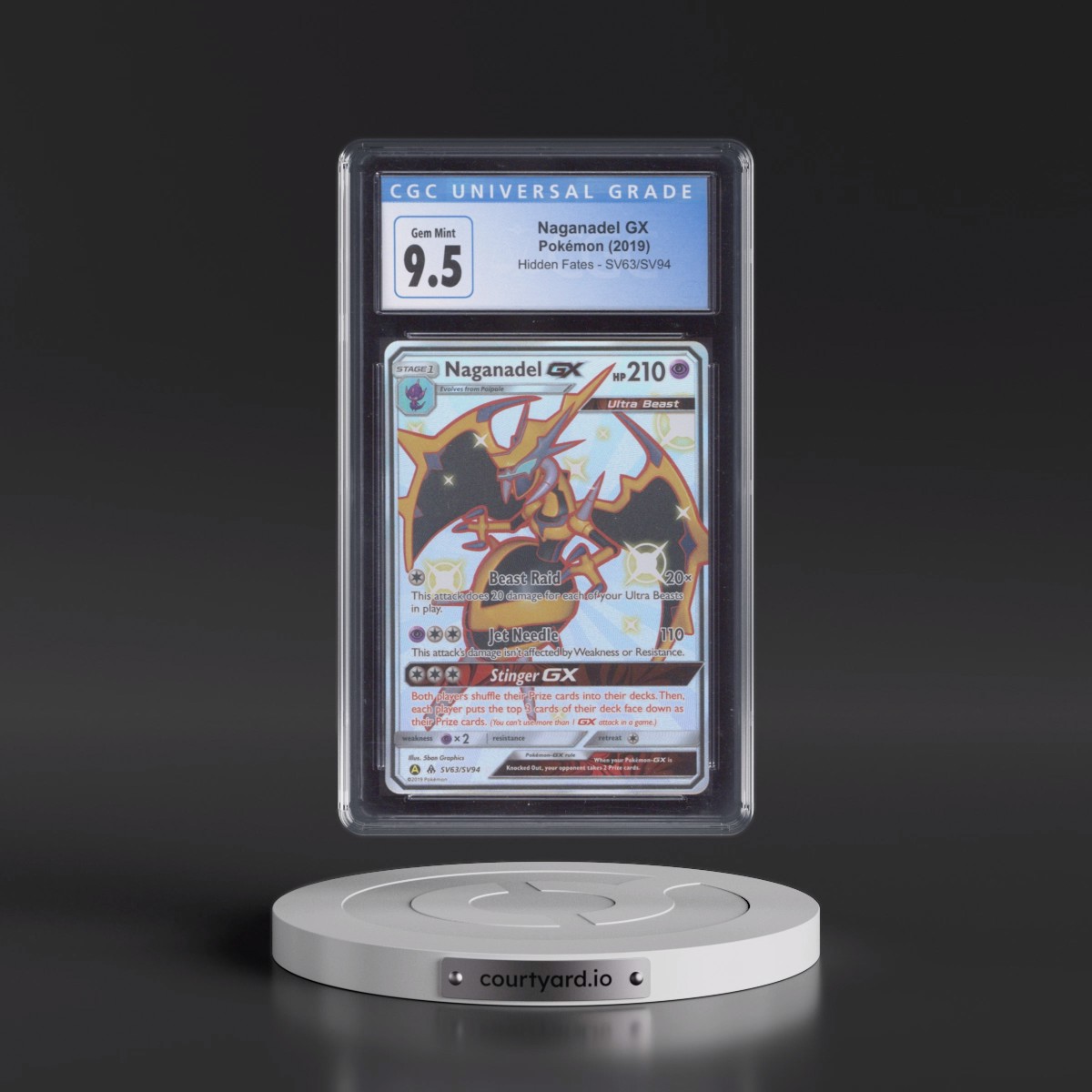 2019 Hidden Fates #SV63/SV94 Naganadel GX - Shiny Vault Holo (CGC 10 GEM MINT)