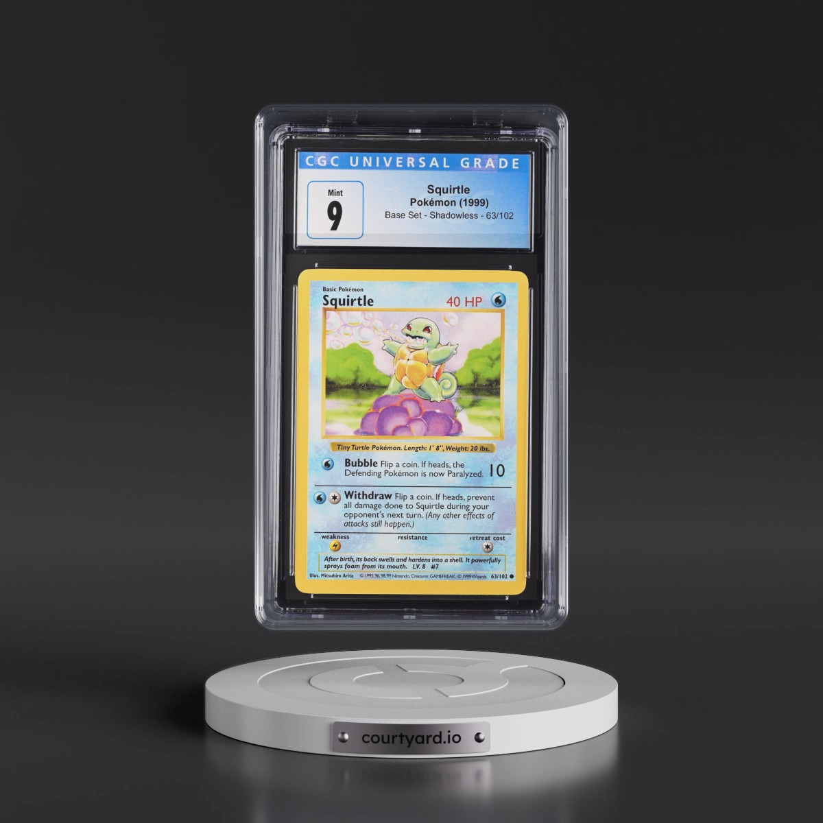 1999 Base Set #63/102 Squirtle - Shadowless Shadowless (CGC 9 MINT)