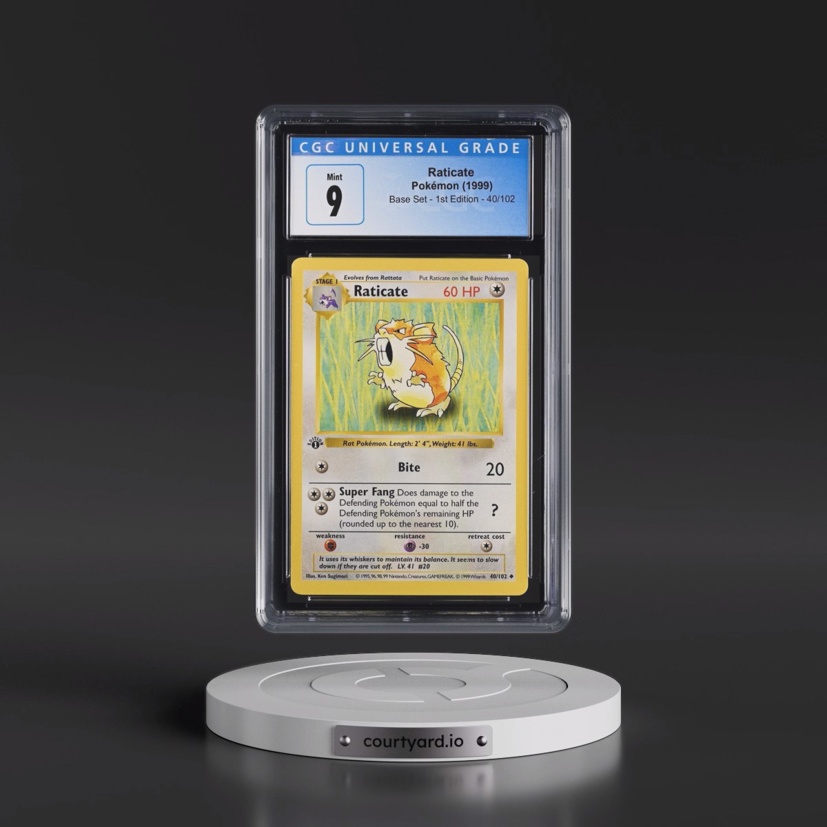1999 Base Set #40/102 Raticate - 1st Edition 1st Edition (CGC 9 MINT)