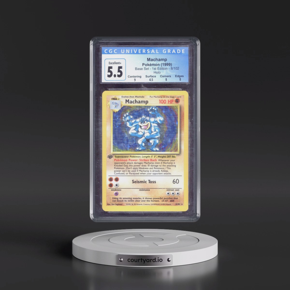 1999 Base Set #8/102 Machamp - 1st Edition Holo (CGC 5.5 EX+)