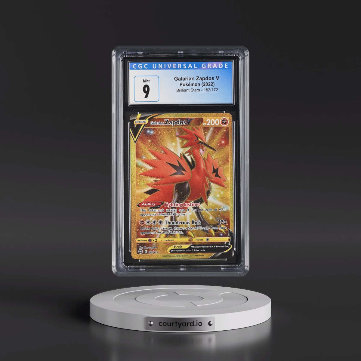 2022 Brilliant Stars #182/172 Galarian Zapdos V - Secret Rare Holo (CGC 9 MINT)