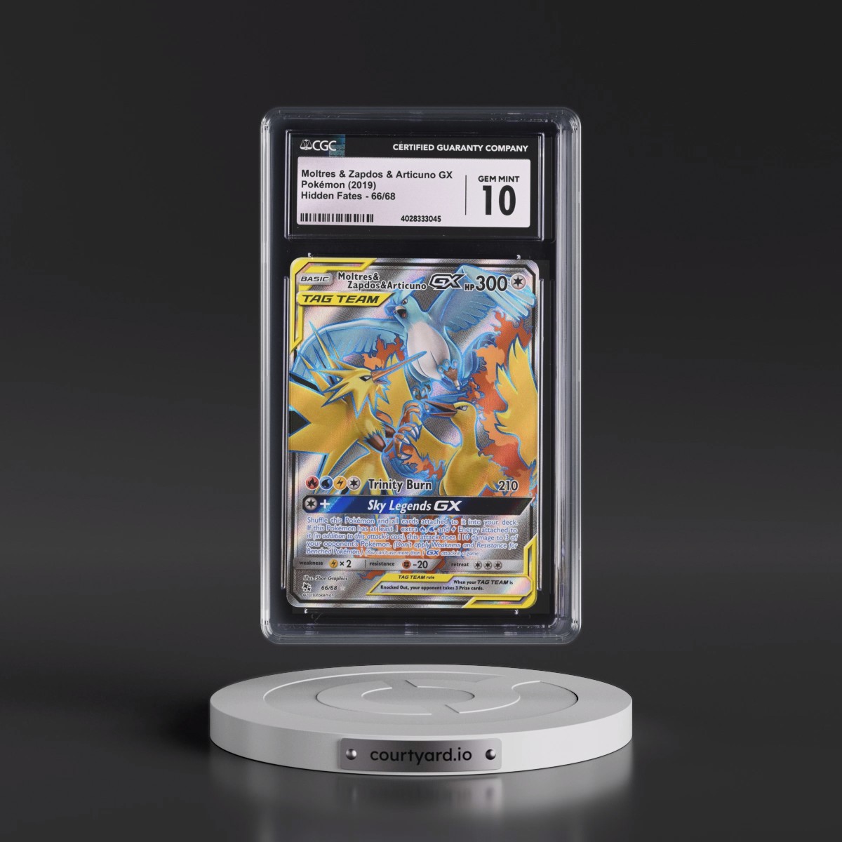 2019 Hidden Fates #66/68 Moltres &amp; Zapdos &amp; Articuno GX - Ultra Rare Holo (CGC 10 GEM MINT)