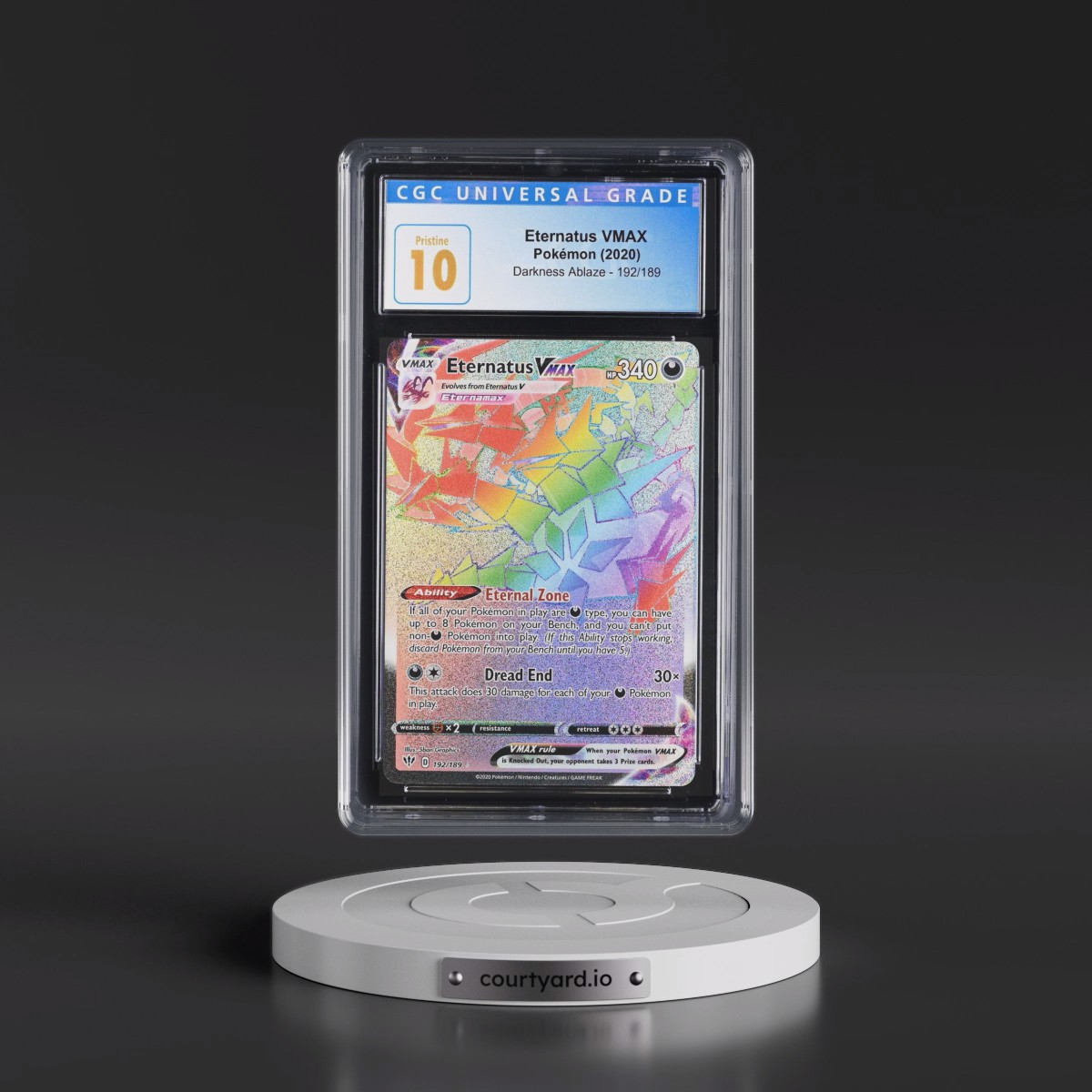 2020 Darkness Ablaze #192/189 Eternatus VMAX - Rainbow Rare Holo (CGC 10 PRISTINE)