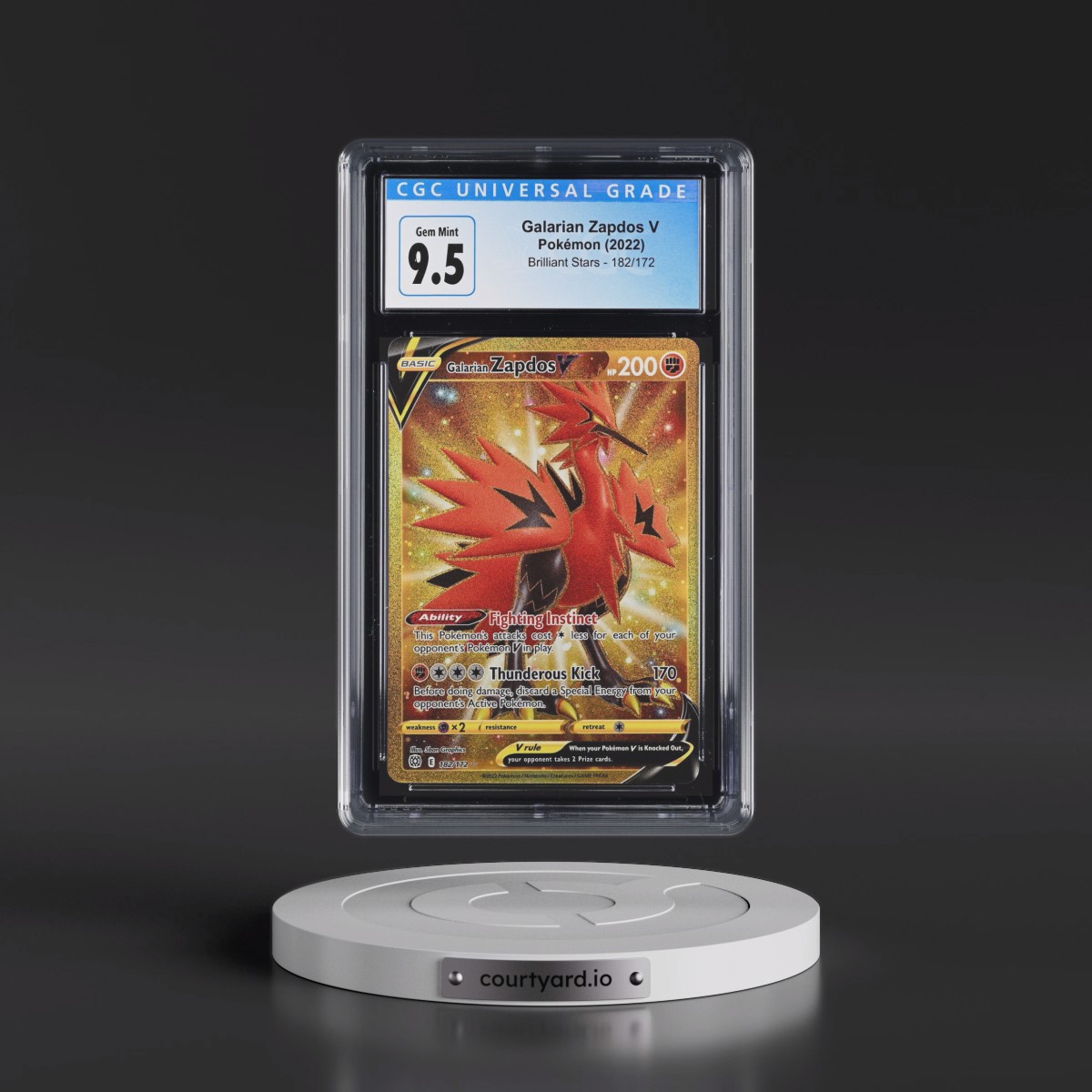 2022 Brilliant Stars #182/172 Galarian Zapdos V - Secret Rare Holo (CGC 10 GEM MINT)