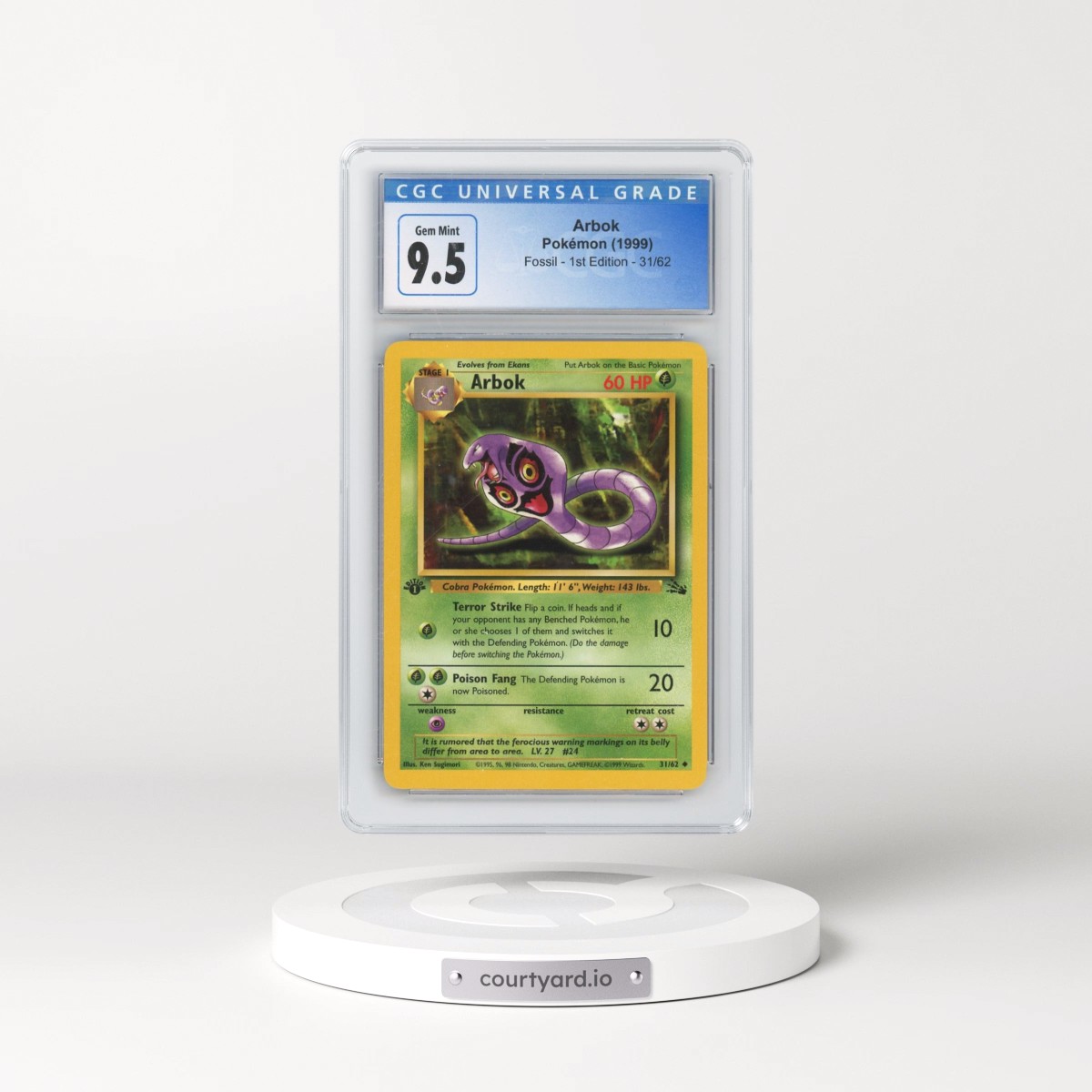 1999 Fossil #31/62 Arbok - 1st Edition 1st Edition (CGC 10 GEM MINT)