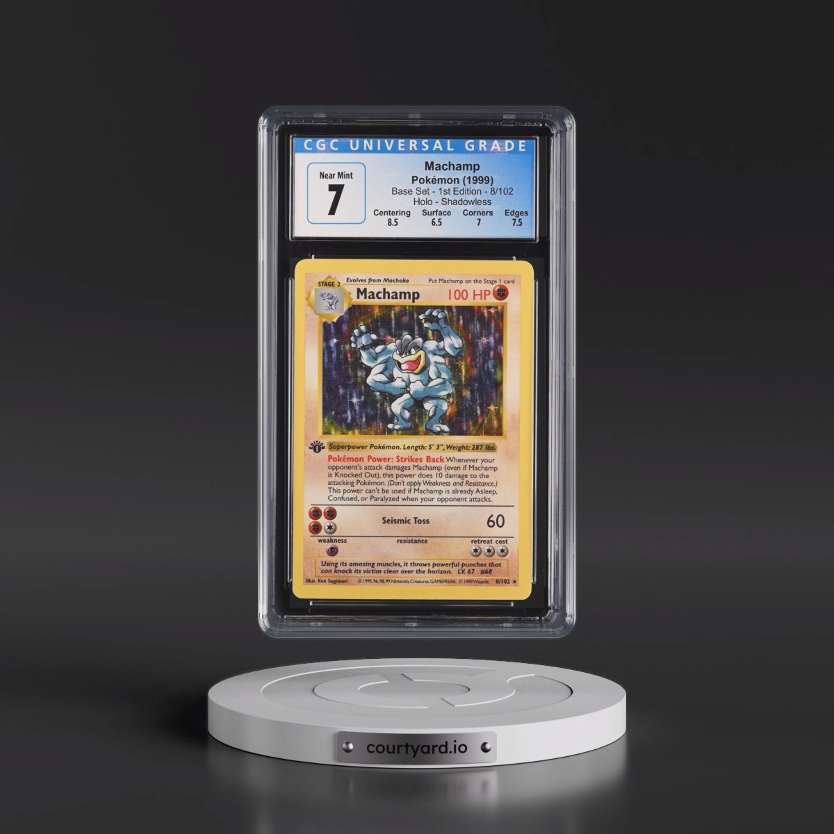 1999 Base Set #8/102 Machamp - 1st Edition Shadowless Holo (CGC 7 NM)