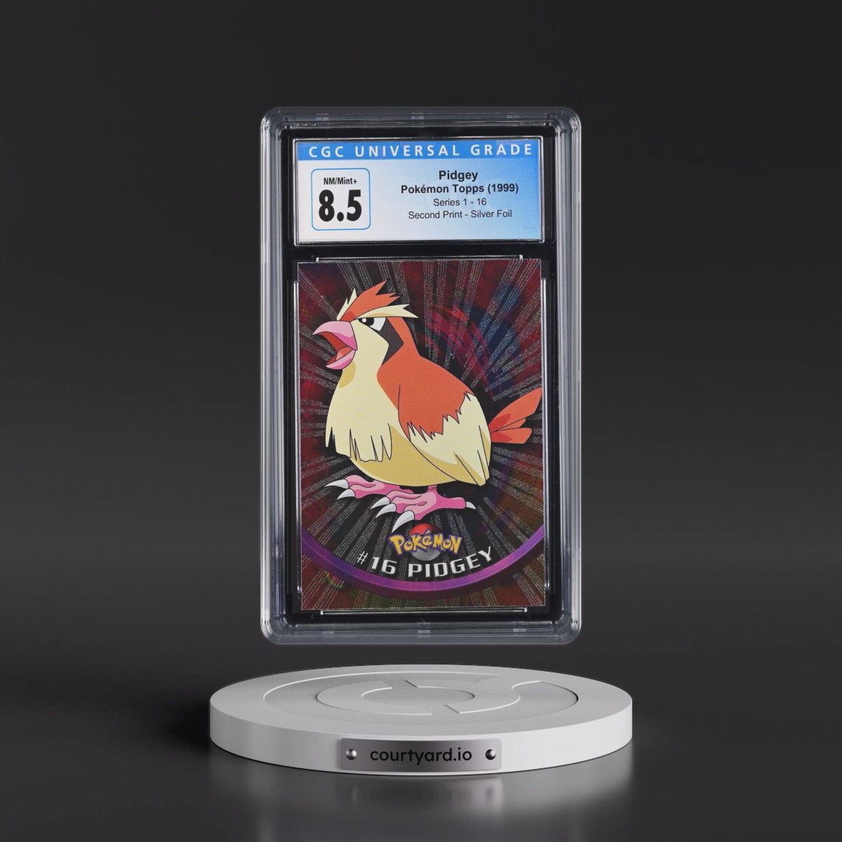 1999 Series 1 (Oval Nintendo Seal) #16 Pidgey - Second Print (Black Topps Logo) Silver Foil (Rays) (CGC 8.5 NM-MT+)