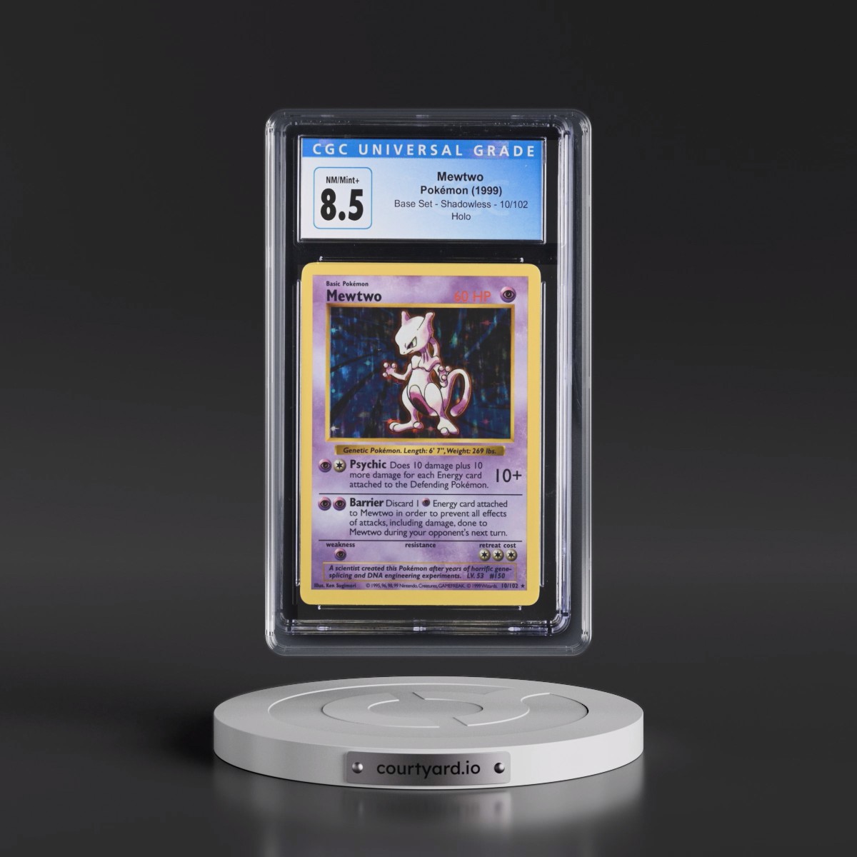 1999 Base Set #10/102 Mewtwo - Shadowless Shadowless Holo (CGC 8.5 NM-MT+)