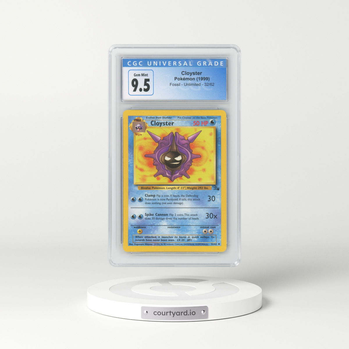 1999 Fossil #32/62 Cloyster (CGC 10 GEM MINT)