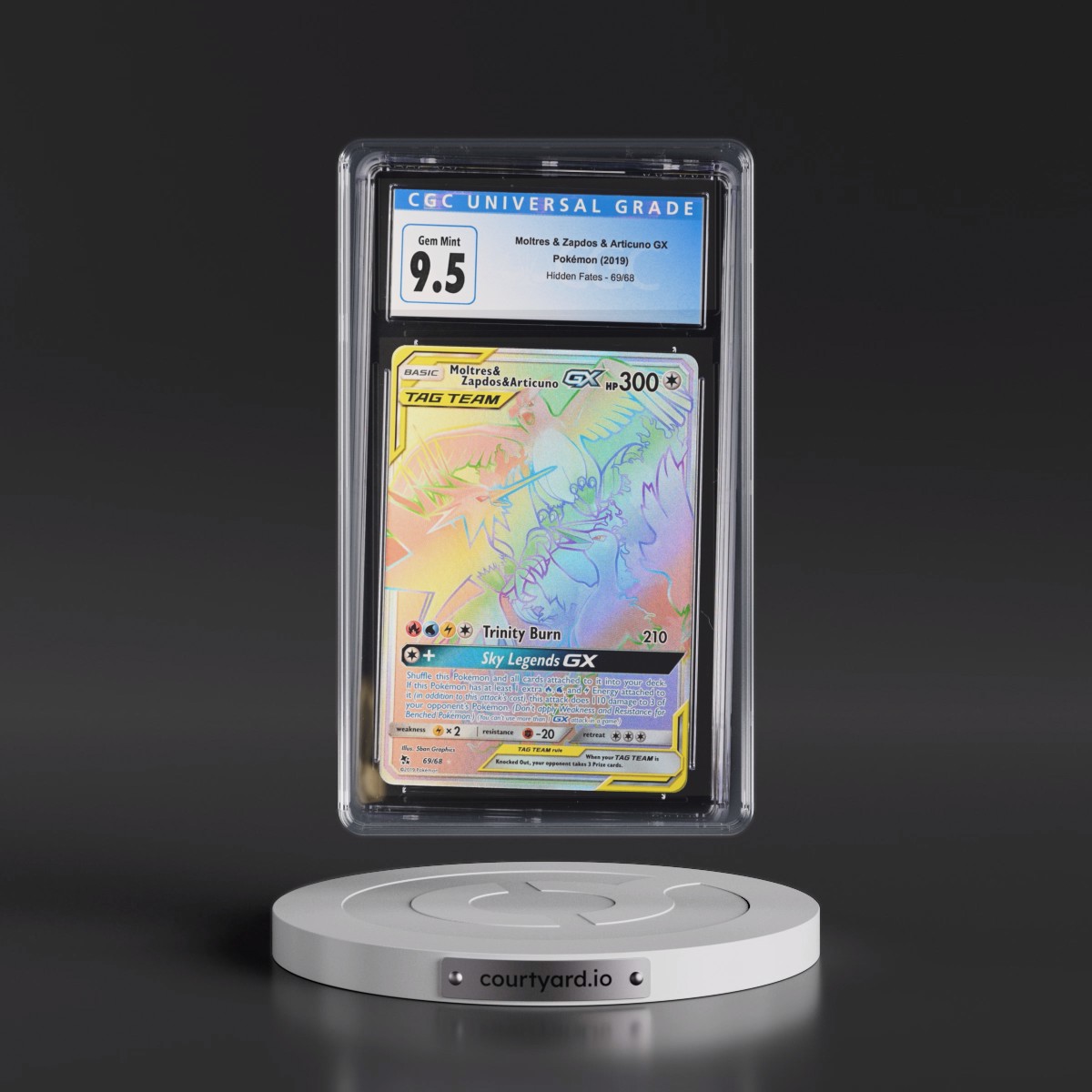 2019 Hidden Fates #69/68 Moltres & Zapdos & Articuno GX - Rainbow Rare Holo (CGC 10 GEM MINT)