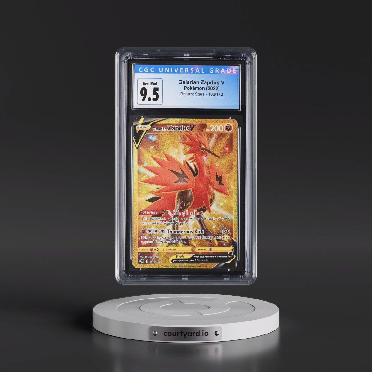 2022 Brilliant Stars #182/172 Galarian Zapdos V - Secret Rare Holo (CGC 10 GEM MINT)